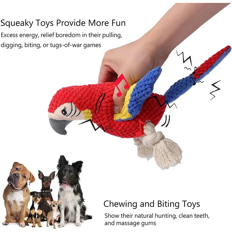 Indestructible Dog Chew Toy - Squeaky Indestructible Plush Parrot Dog Toy